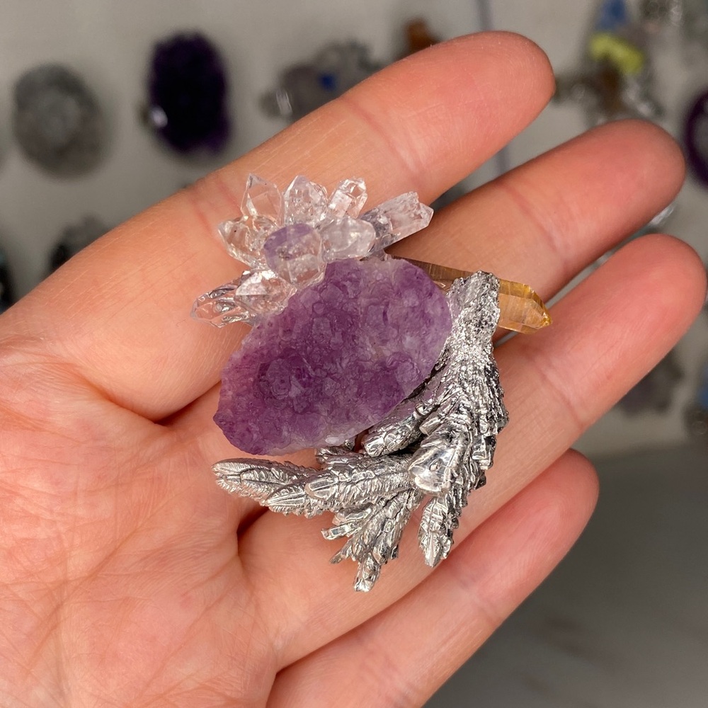 Purple Amethyst Cluster Statement Ring With Silve… - image 1